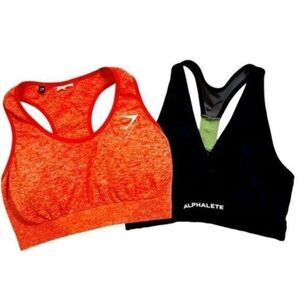 EUC GYMSHARK & ALPHALETE 2 Sports Bras - Orange $ Black - Size XS